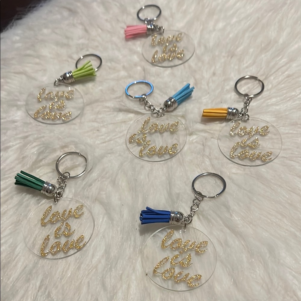 Colorful Keychain Set with 'Love is Love' Design